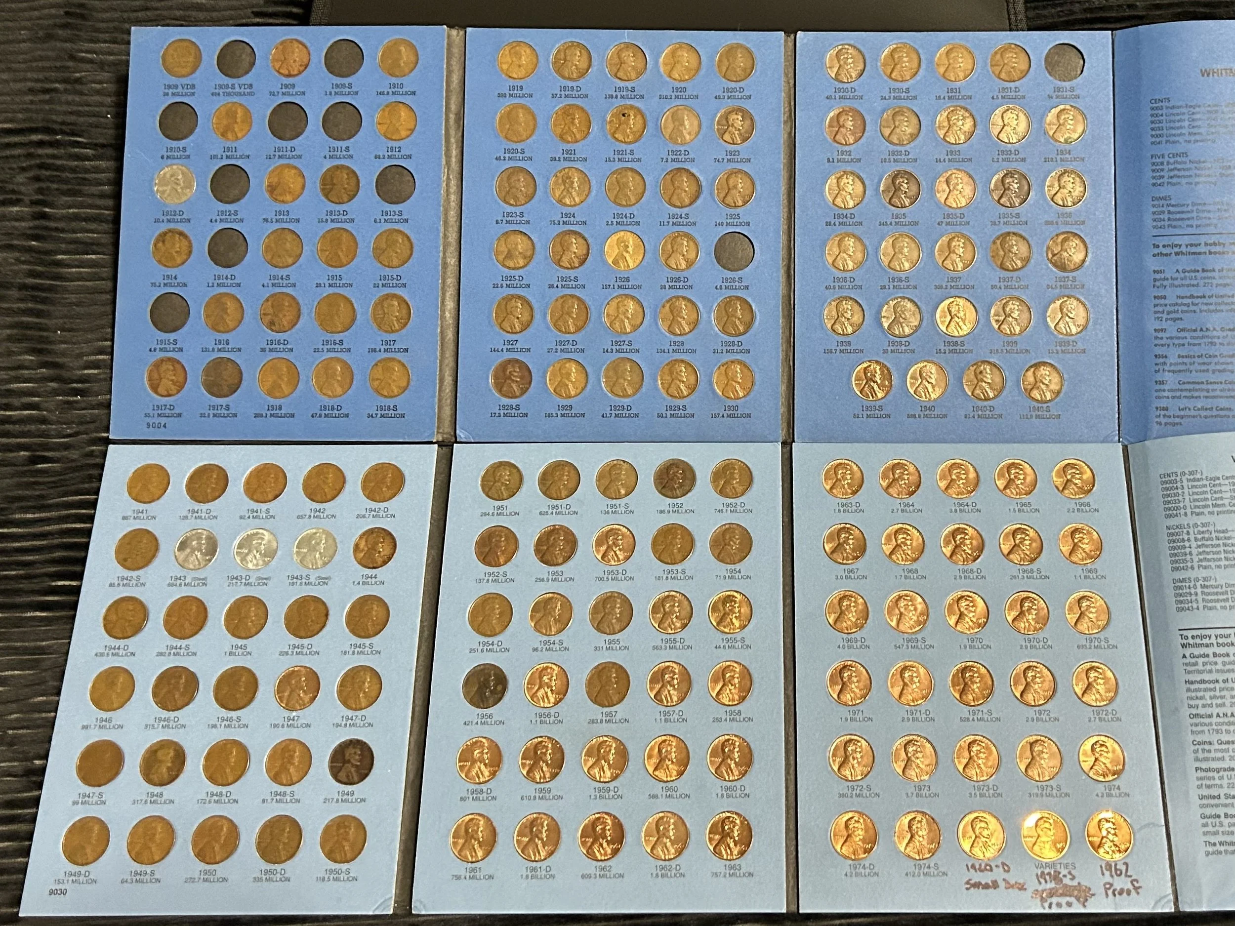 a coin collection of penny one cent coins lincoln wheat cents in collection binder blue folder