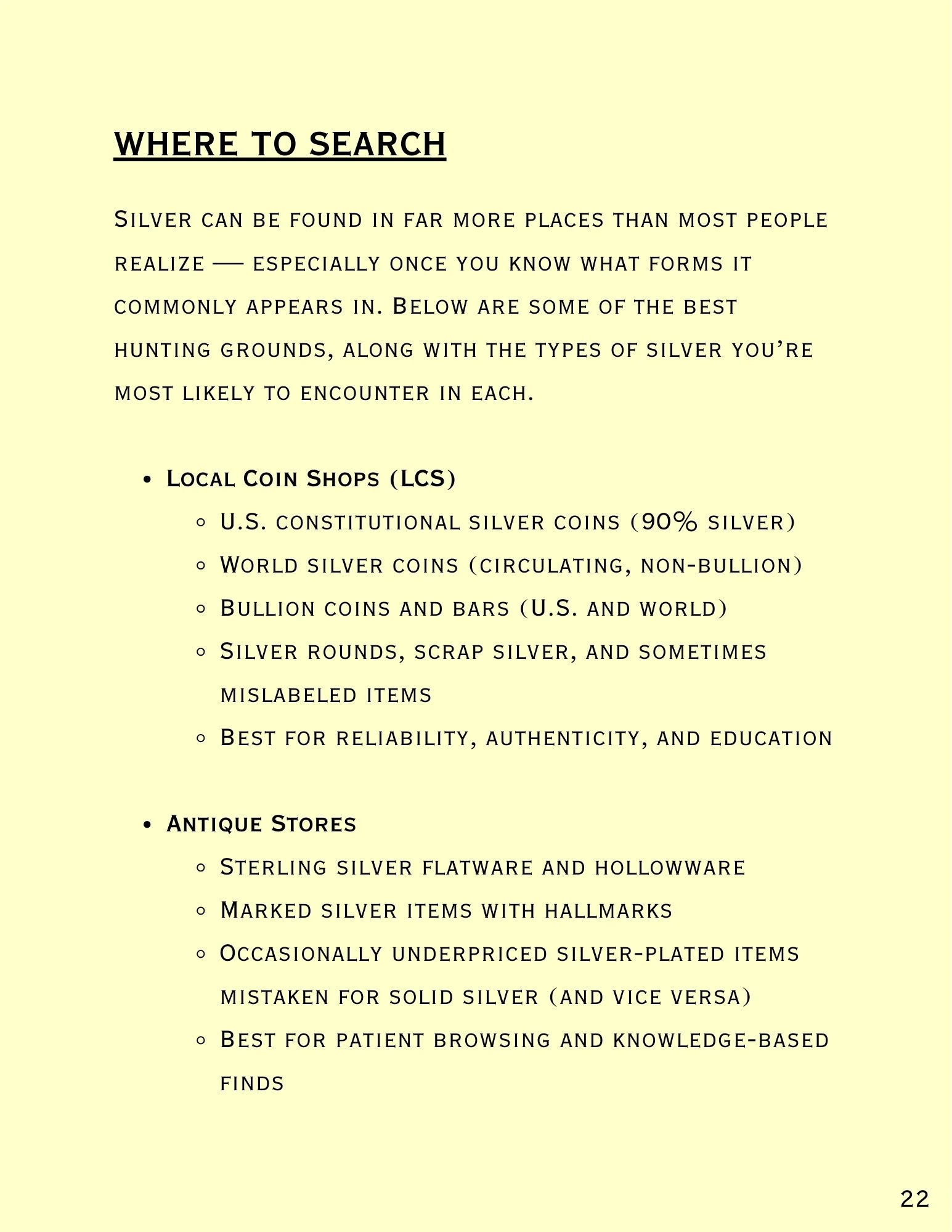 Silver Hunter Handbook Sample Image Where to Search