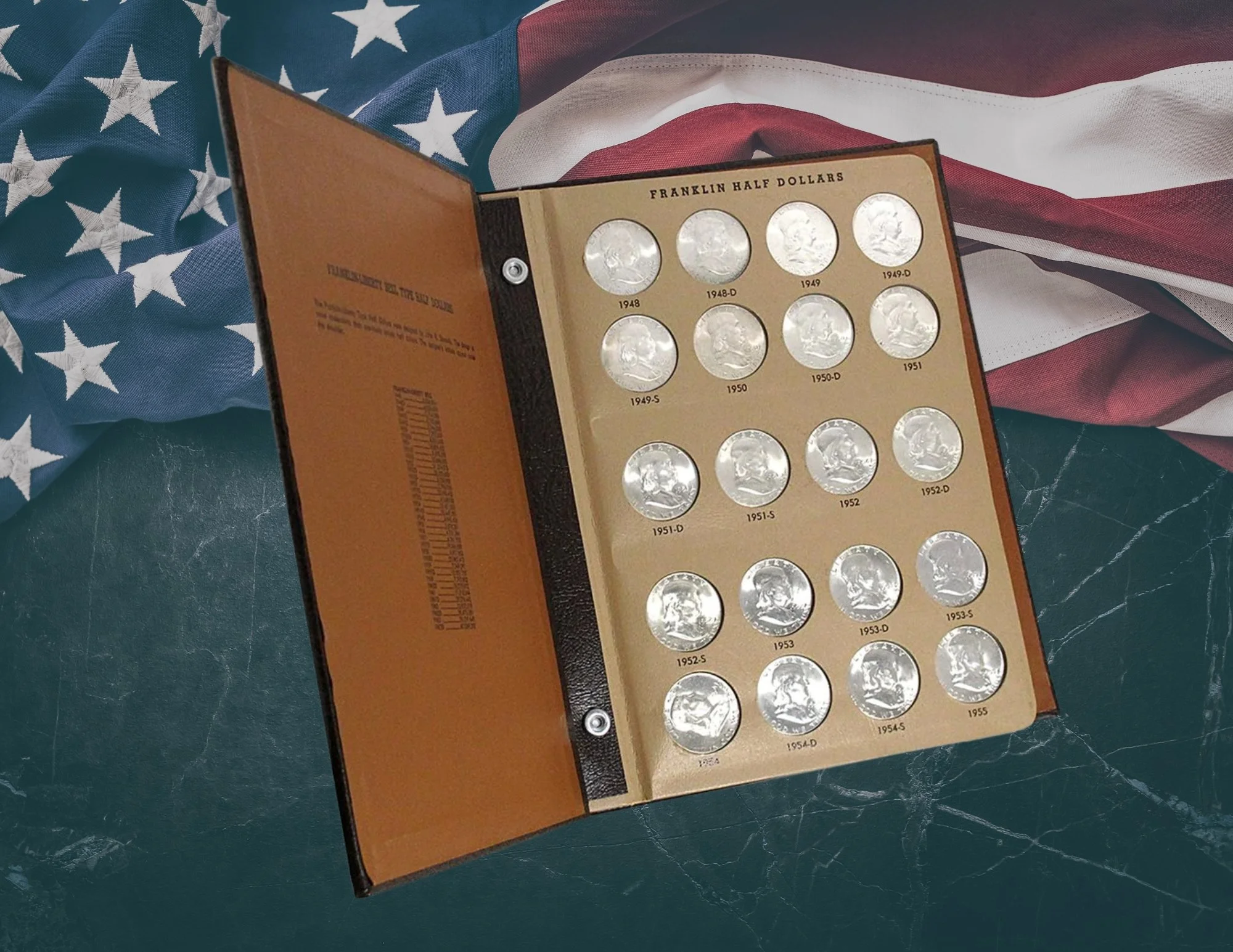 dansco coin album filled with franklin half dollar coins