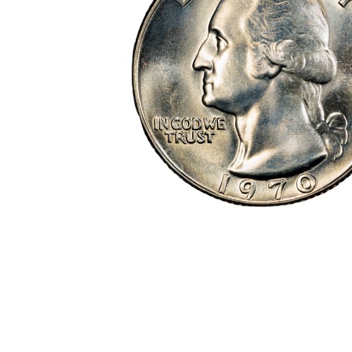 close up corner image of quarter washington 1970 in God we trust