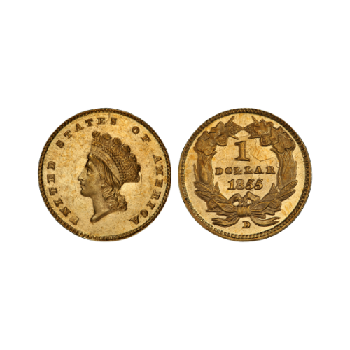 1855-D Gold Dollar $1 Type 2, Indian Princess, Small Head