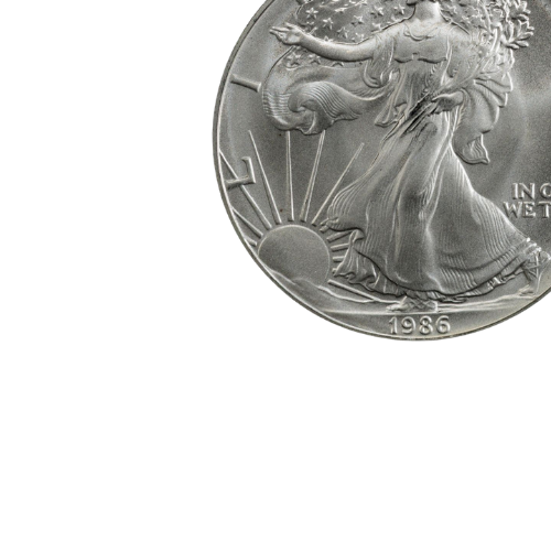 1986 silver eagle bullion coin with walking liberty and sun with rays