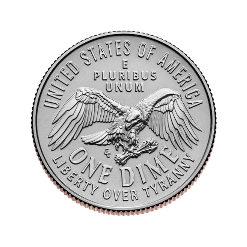 silver united states of america coin with a flying eagle. one dime