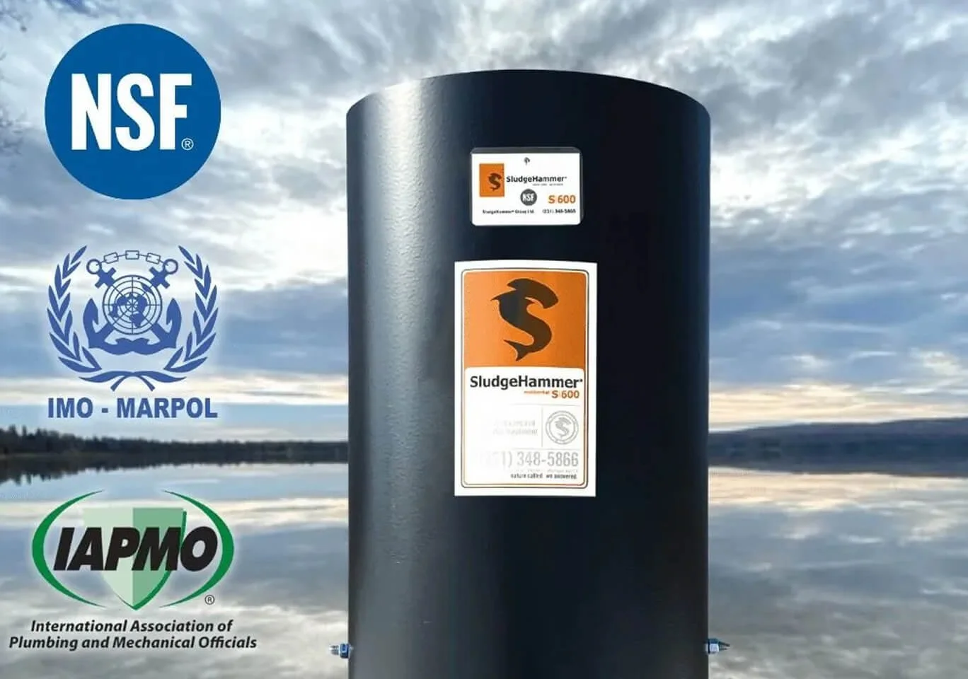 Large black industrial SludgeHammer tank