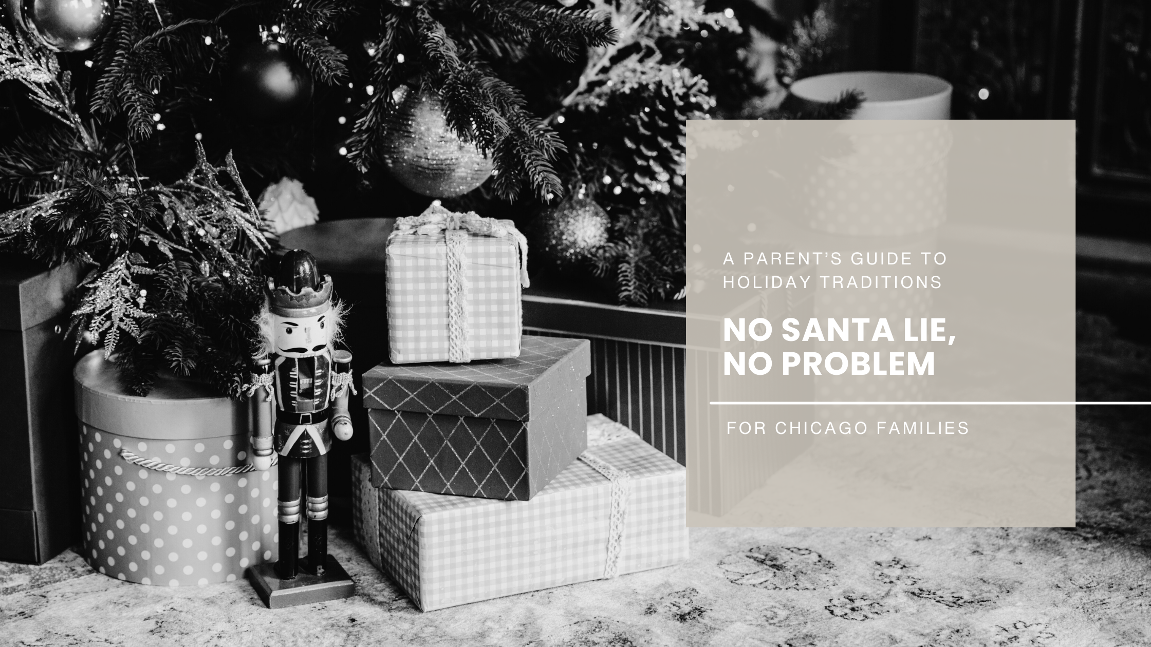 presents under tree along with a nutcracker figurine