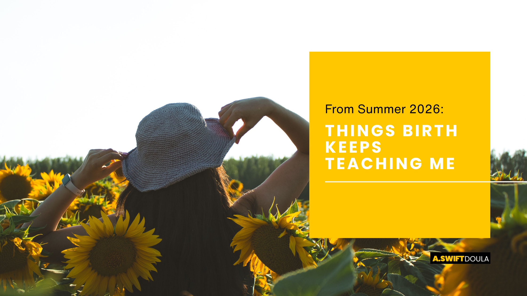 Woman in hat standing if field of sunflowers