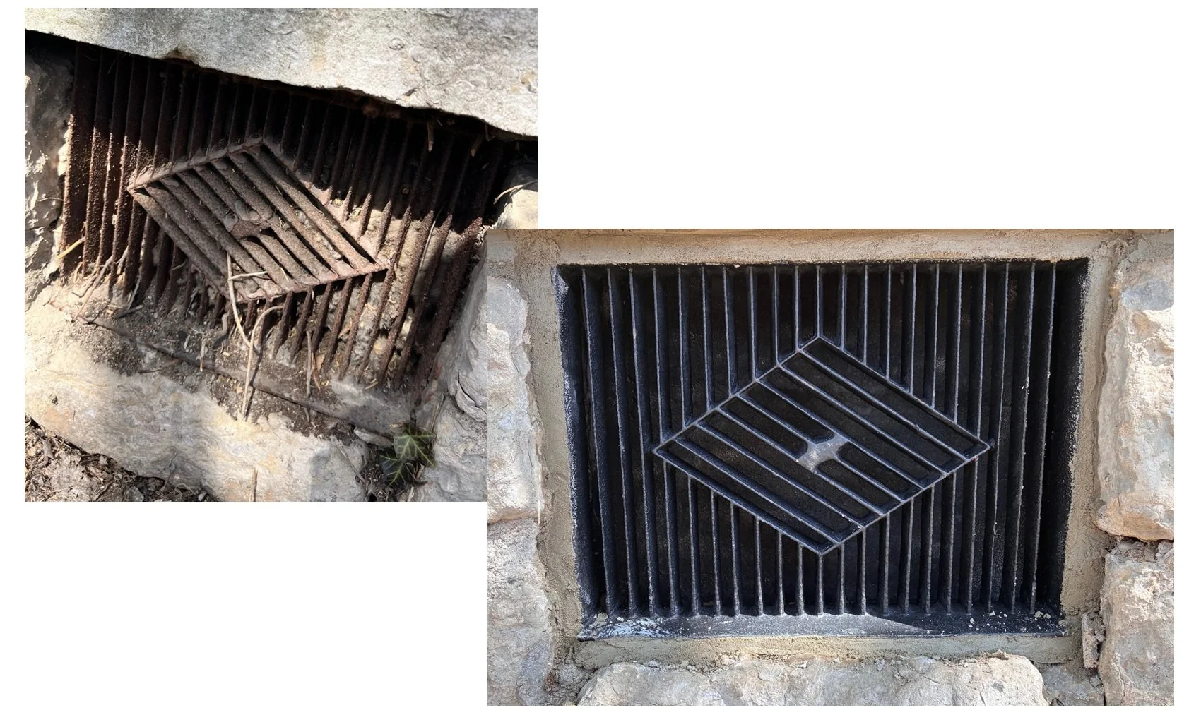 Cast iron grates restored and reinstalled.