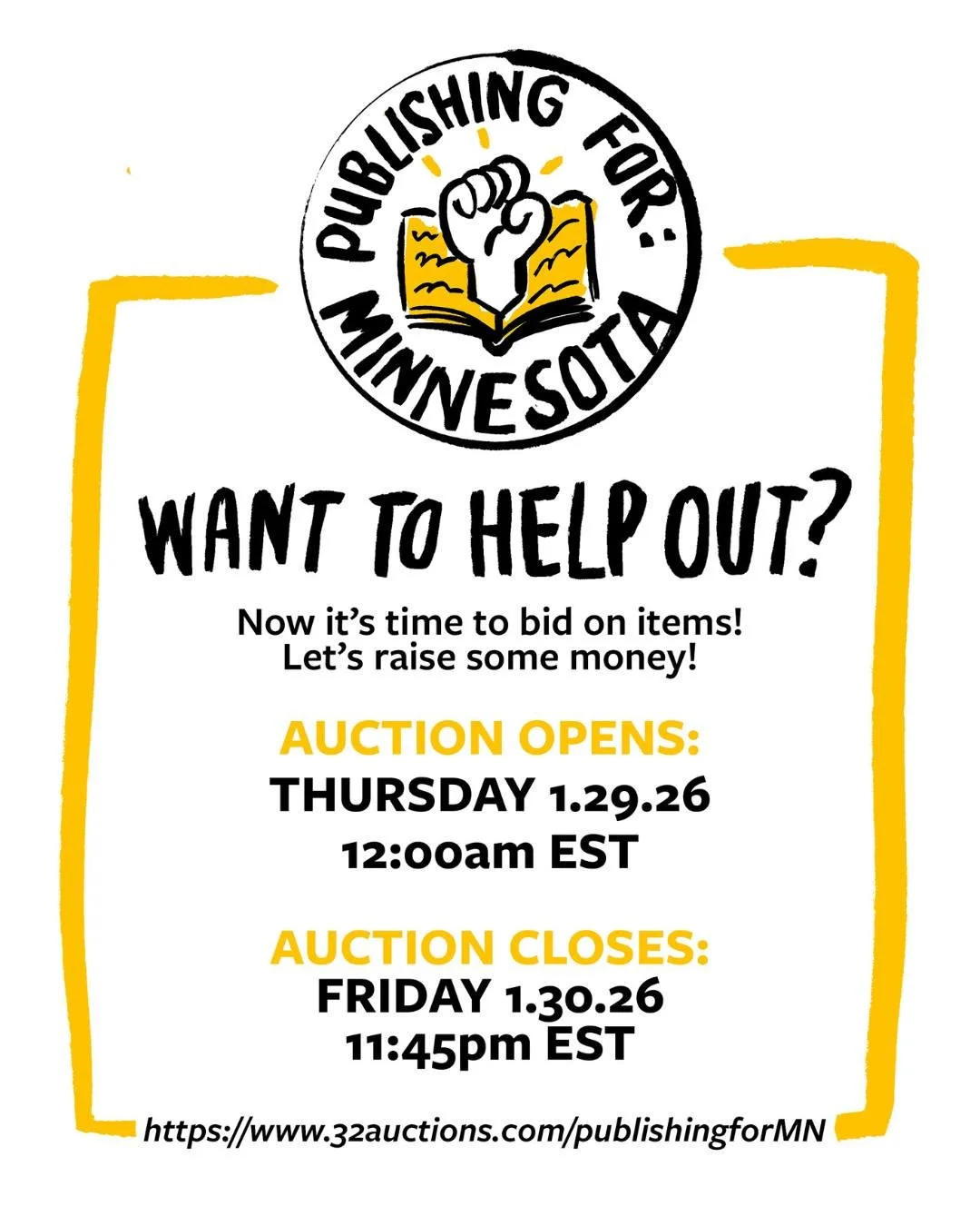 Sharing this because it matters. 💛
Publishing for Minnesota is hosting an auction to raise funds for organizations supporting immigrant communities through legal aid, emergency assistance, food, and community resources.
I&rsquo;m not affiliated &mda