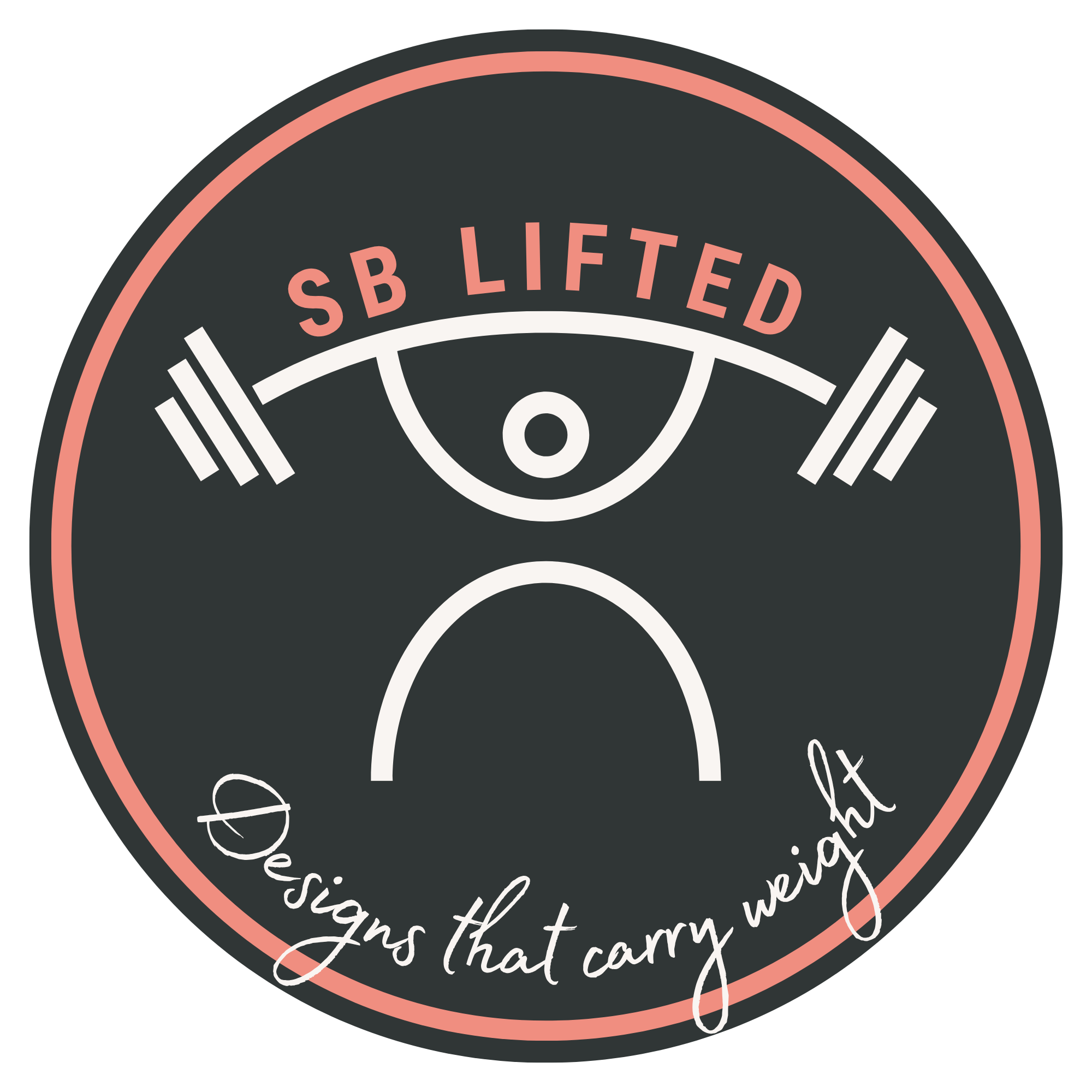 Logo with the letters 'S' and 'B' in stylized fonts, surrounded by a dashed circle and an illustration of a barbell.