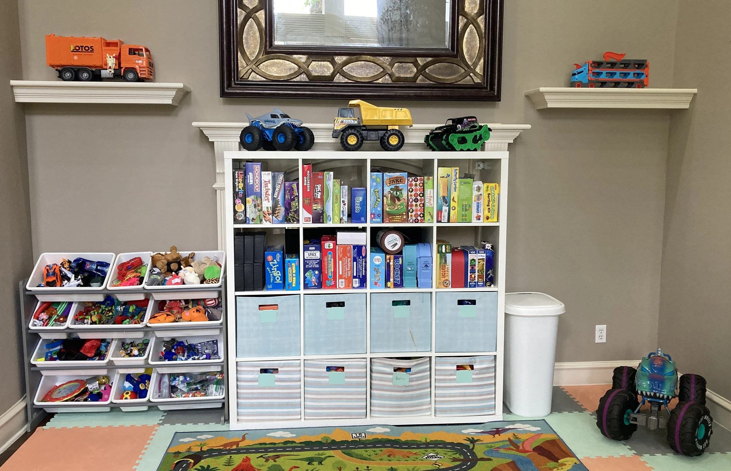 an organized playroom cube