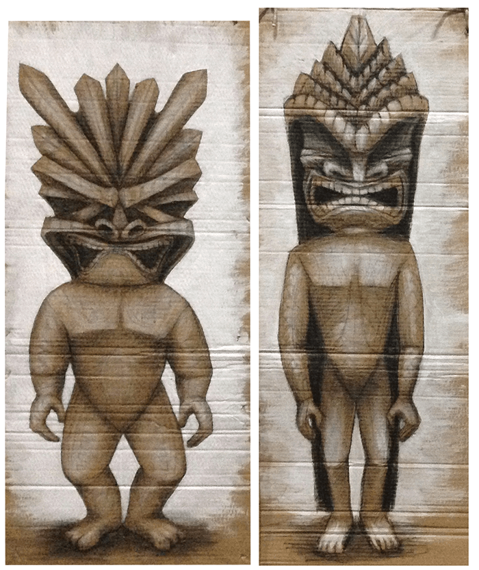 Adventure and Guardian. Charcoal, gesso, and ink on cardboard, 2014