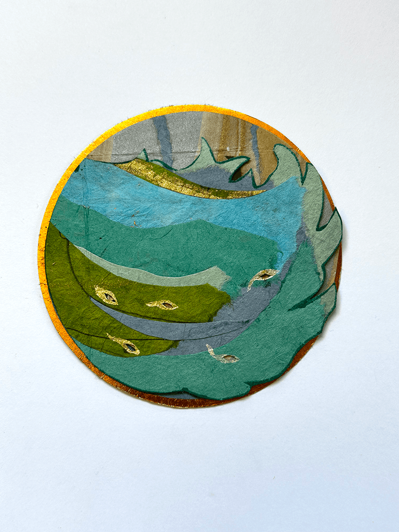 Finding Our Way outside: stencil, collage.