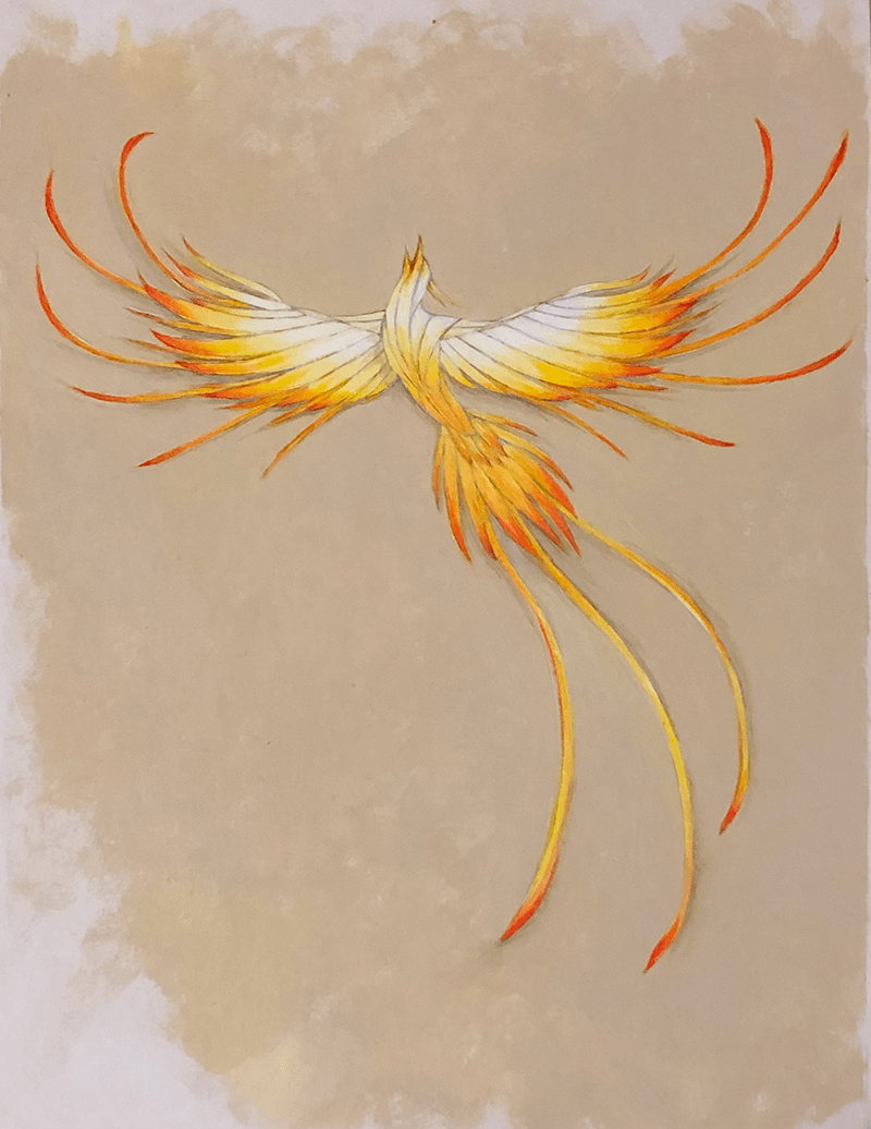 Firebird color study: pencil, acrylic