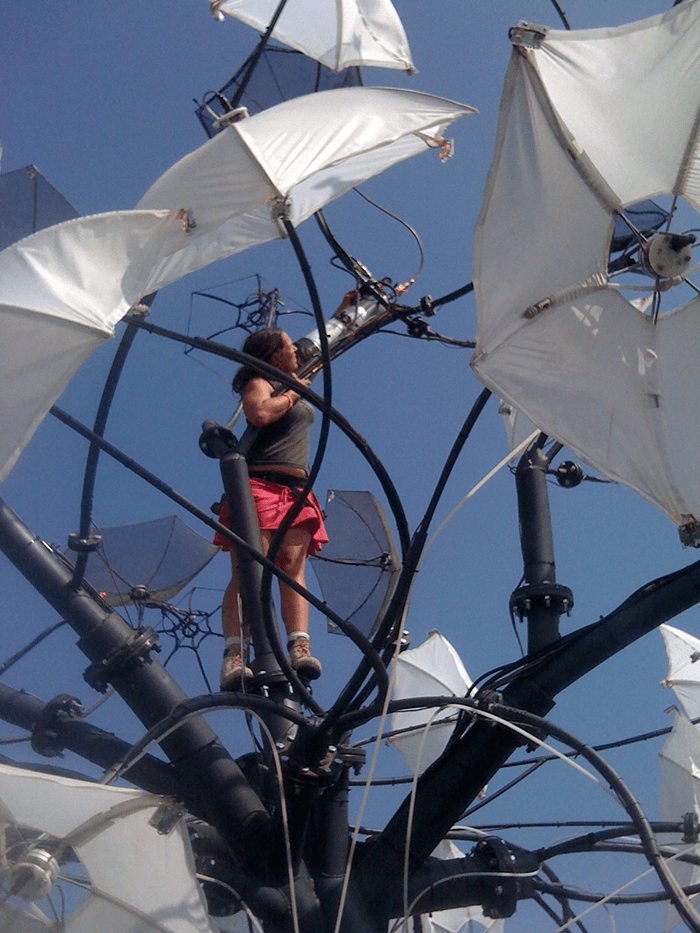 Mills adjusts a poofer