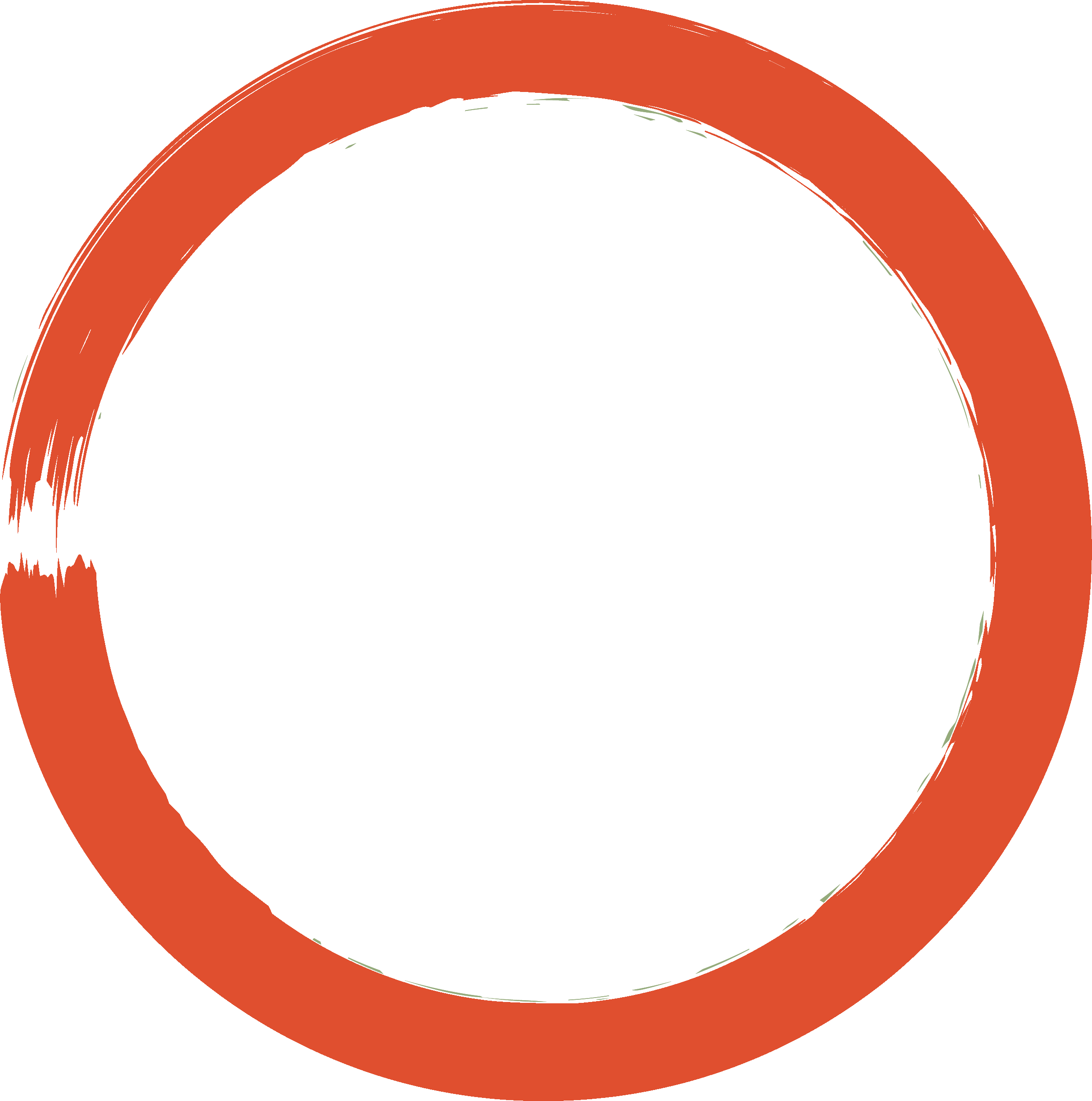 A red circle drawn in a brushstroke style, resembling an abstract logo or design.