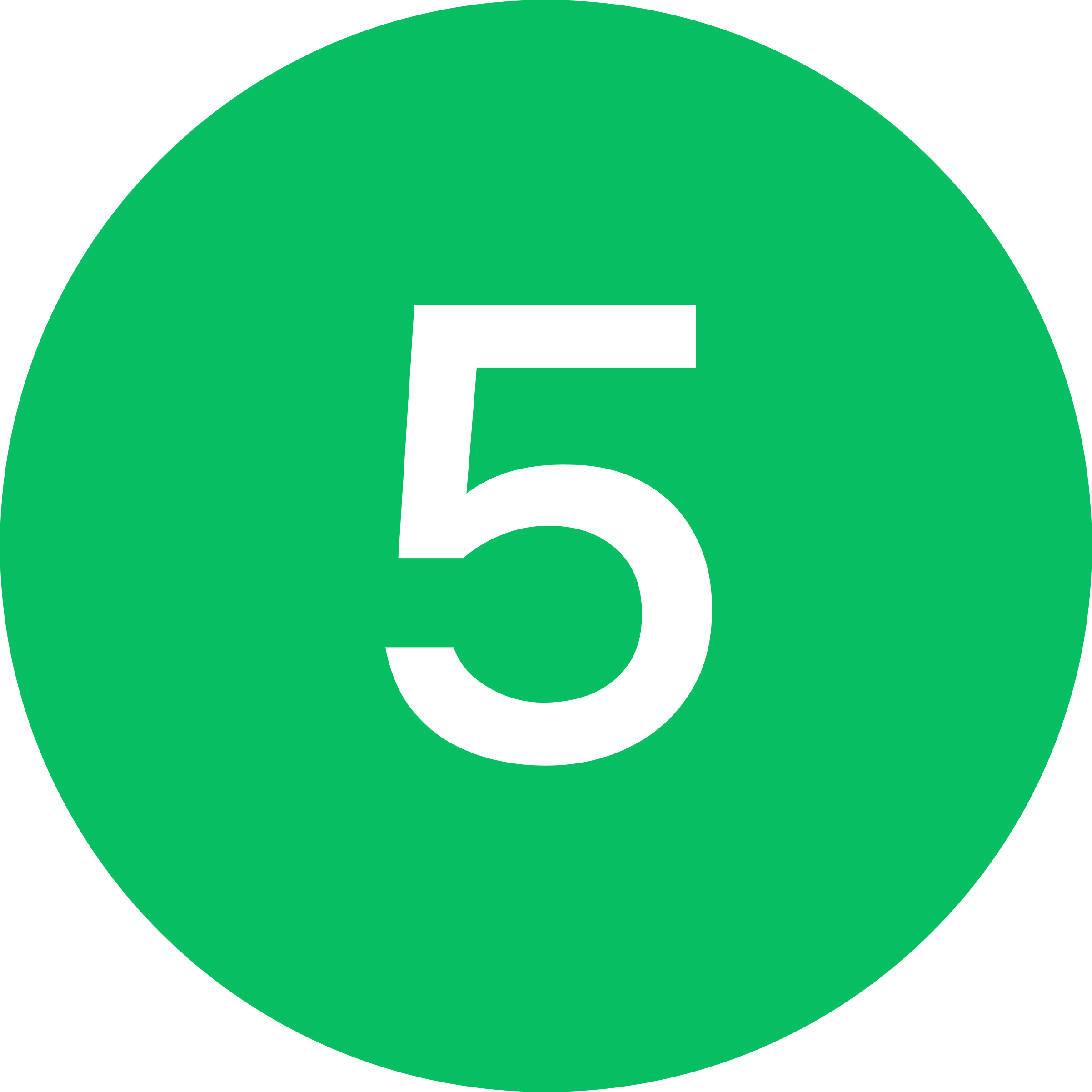 Green circle with a white number five in the center.