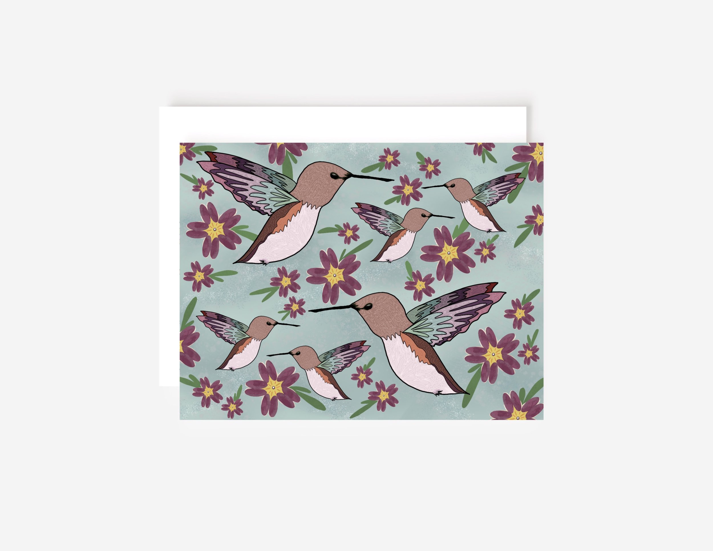Hummingbird and Purple Flower Card