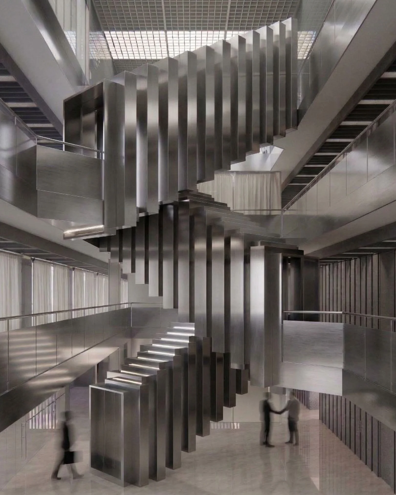 En este proyecto las escaleras dejan de ser un elemento puramente funcional para convertirse en la pieza escult&oacute;rica que articula todo el espacio generando un recorrido visual din&aacute;mico y lleno de energ&iacute;a.​
Proyecto en Colaboraci&