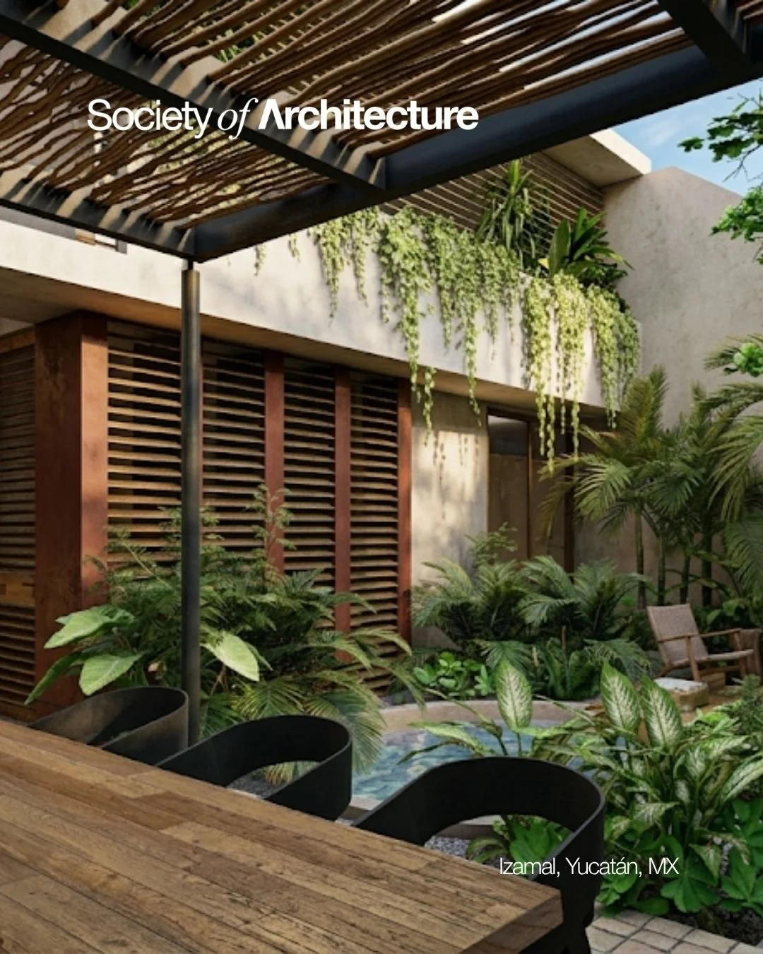 Dise&ntilde;ada como un refugio vacacional, esta casa apuesta por la integraci&oacute;n total. Una terraza central conecta los espacios interiores con un oasis de vegetaci&oacute;n tropical y piscina, utilizando materiales locales para mantener la fr