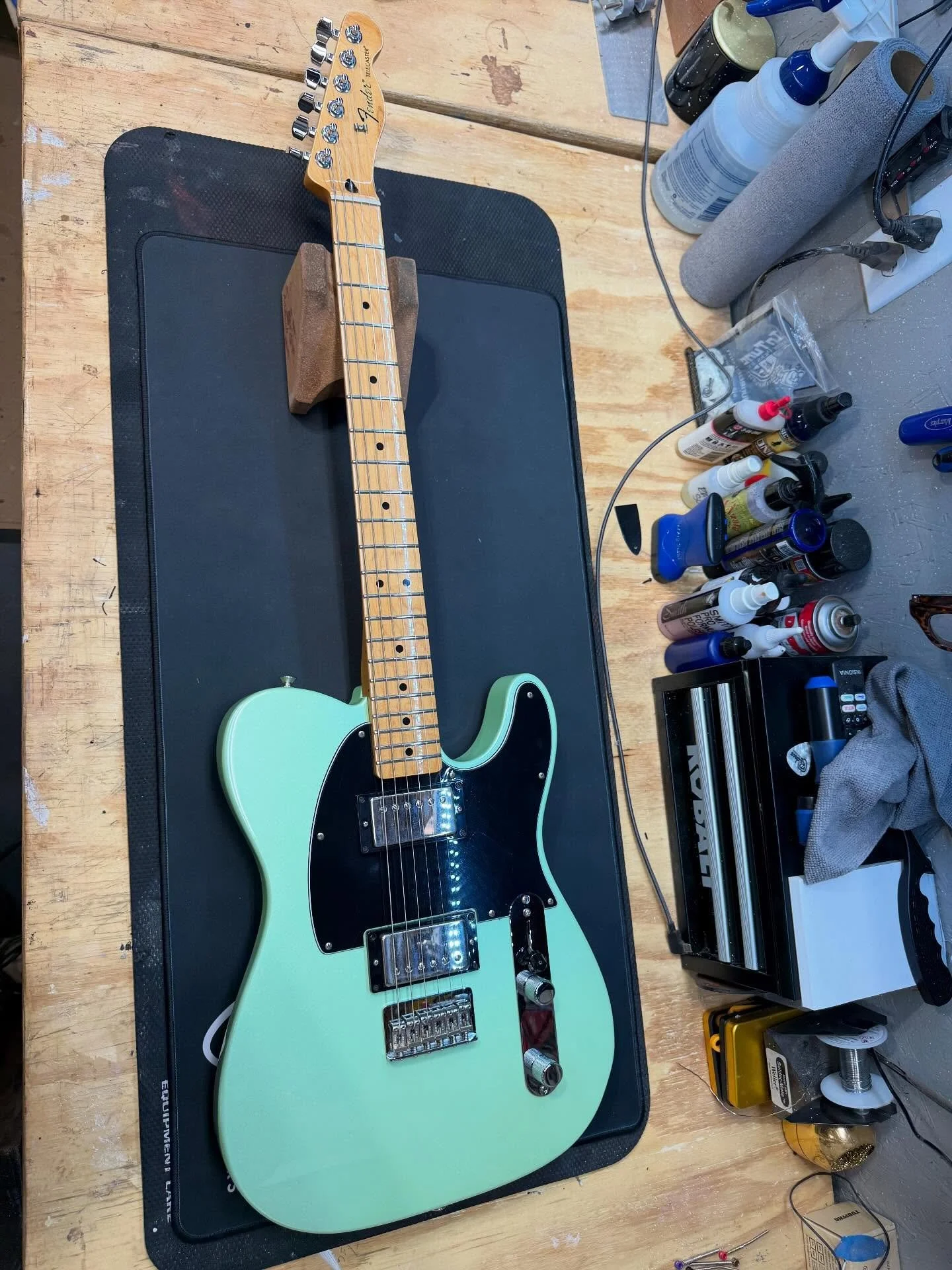 @fender tele in for a setup and new output jack. #luthier #nashville #musiccity #guitarrepair #fender #tele #telecaster