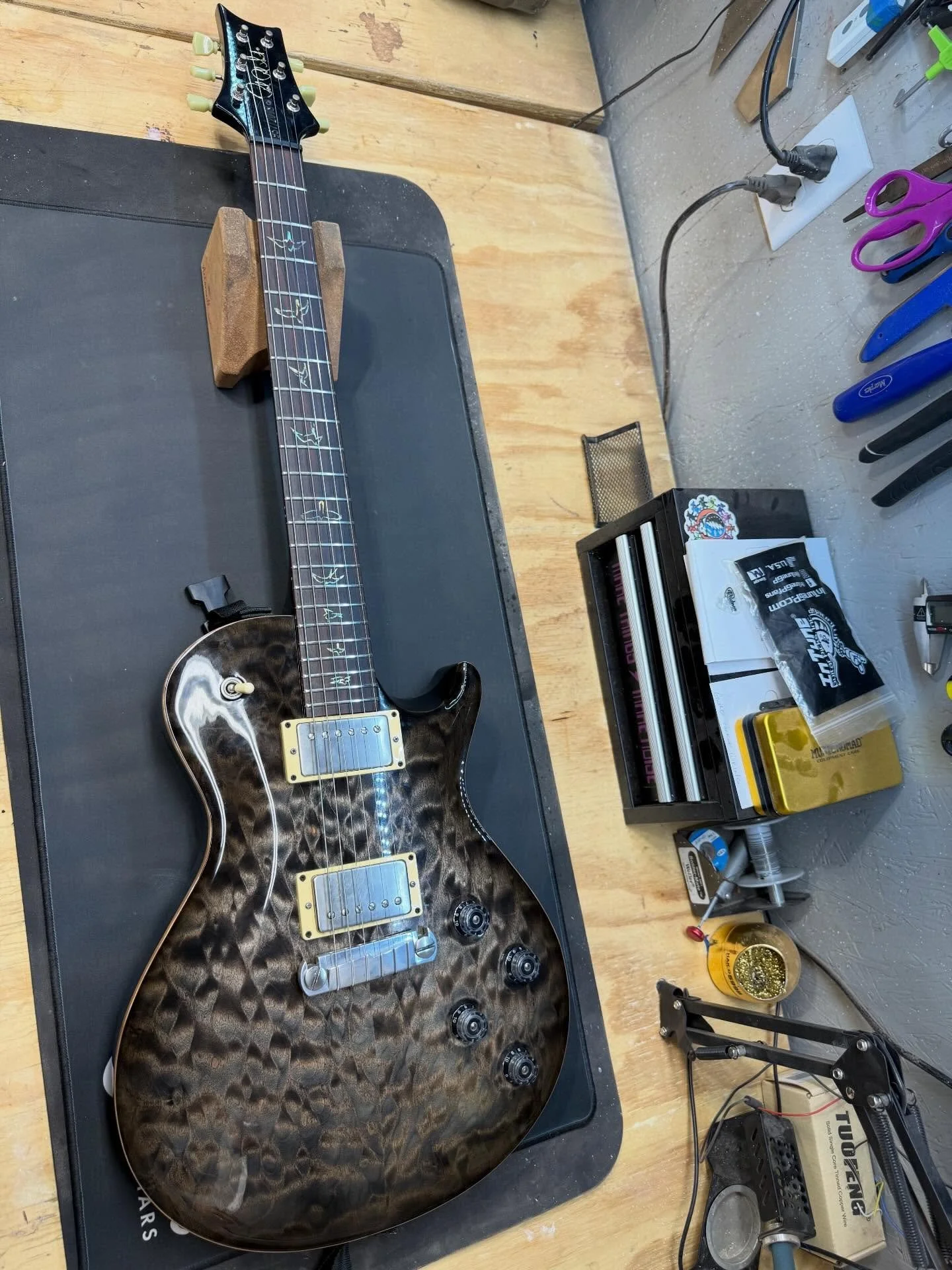 Another @prsguitars hits the bench for a setup. #musiccity #nashville #luthier #guitarrepair #prs #prsguitars