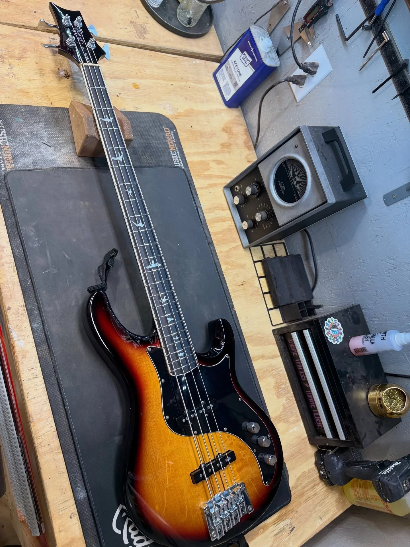 This @prsguitars bass came in with inconsistent output. Found a bad solder connection on the output jack. We ended up swapping it to Vol, Blend, Tone wiring so it needed a rewire anyways. Dropped in a new @switchcraftofficial TS jack. It&rsquo;ll be 