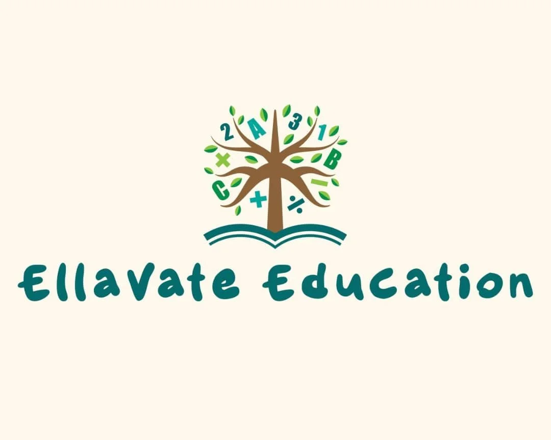 A logo featuring a tree with mathematical symbols and numbers in the branches, the open book beneath it, and the text 'Ellavate Education' below.