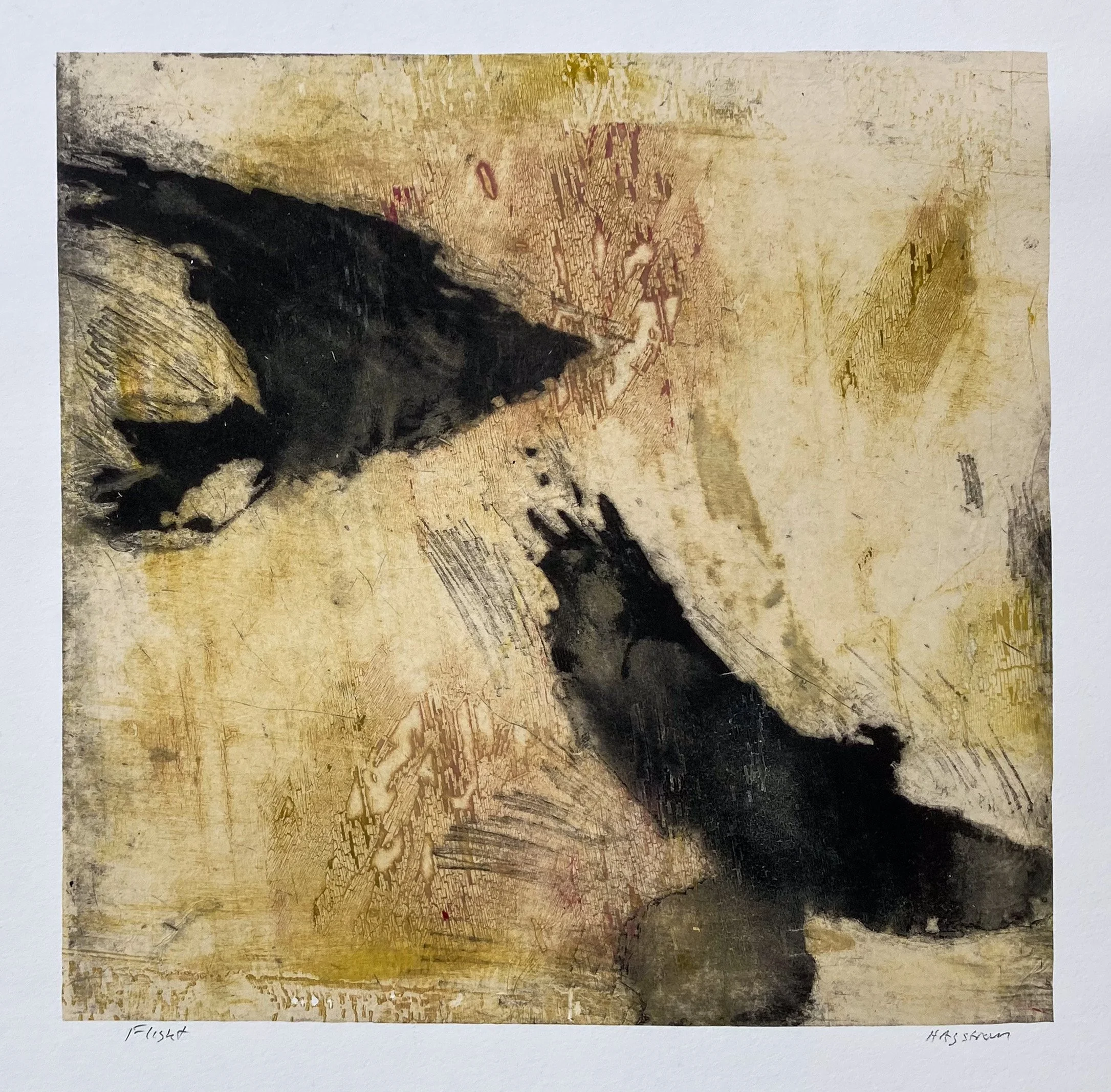 Flight, Intaglio with chine colle–unique impression, Image 15x15, 2025, 400$