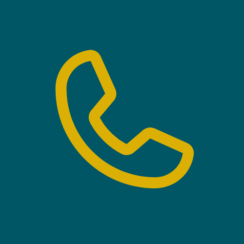 Icon of a yellow telephone receiver on a dark teal background.
