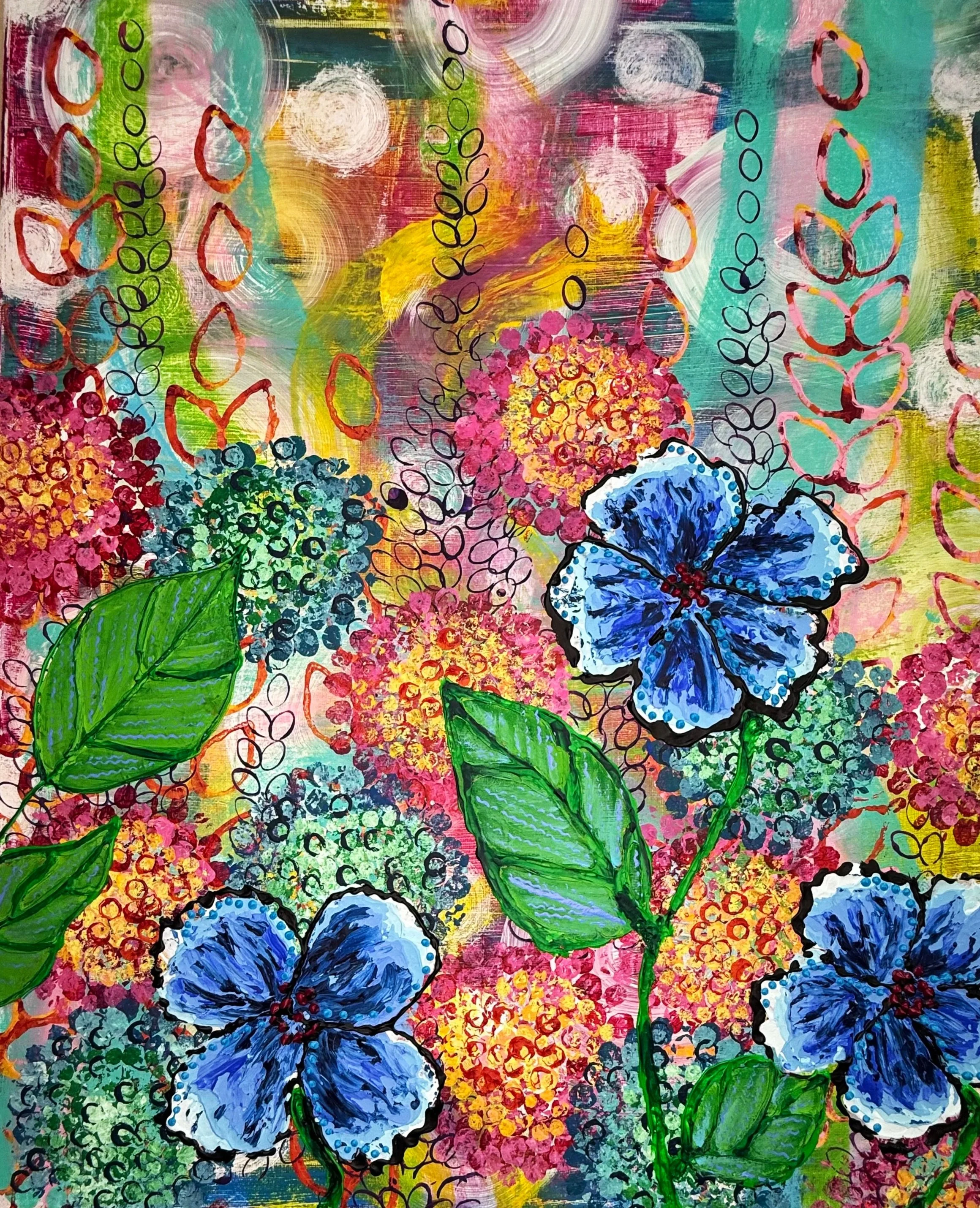 Swirls & Swigs. 10x20 mixed media on canvas