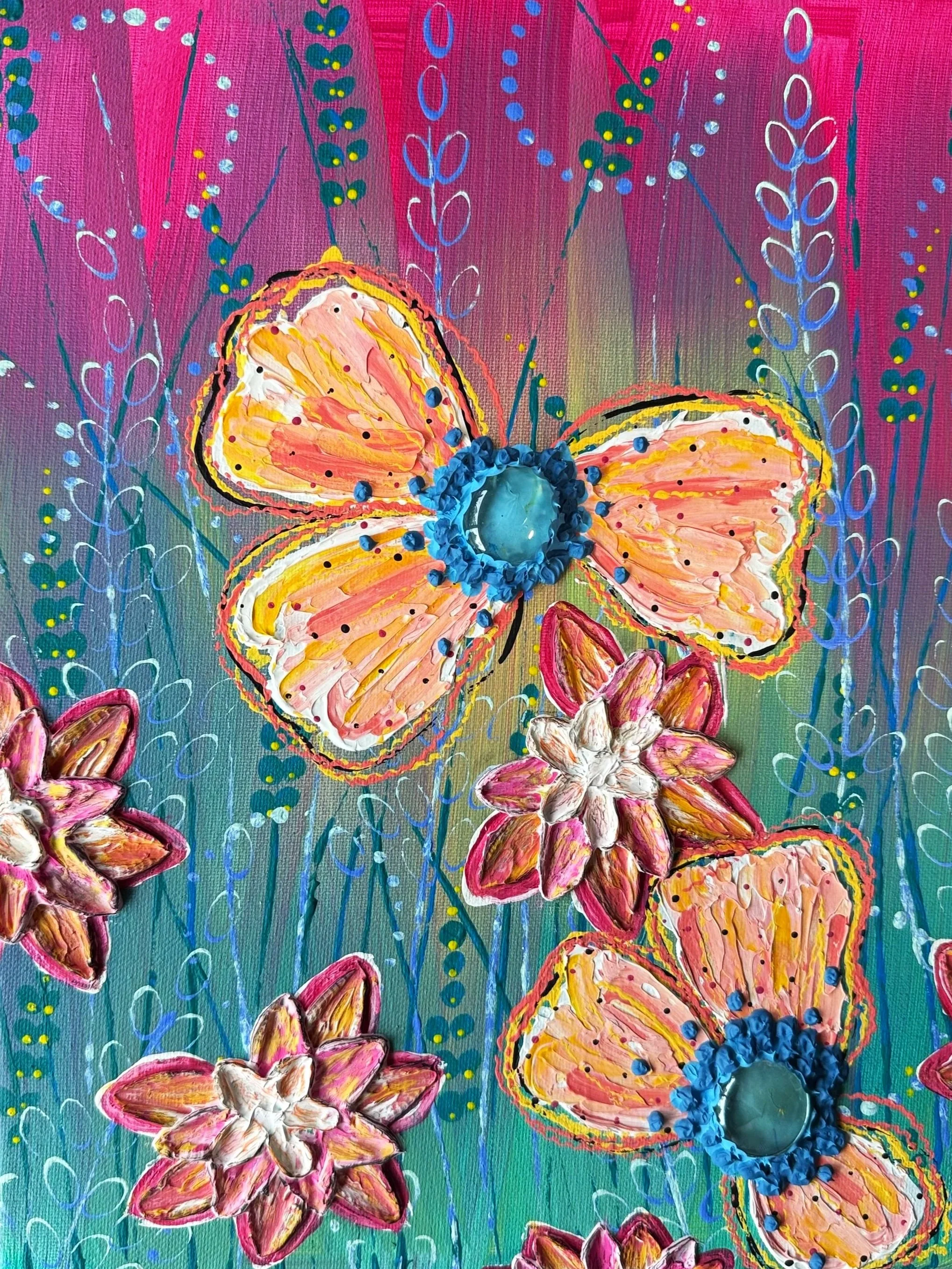 Puddle Poppies. 11x14 mixed media on canvas