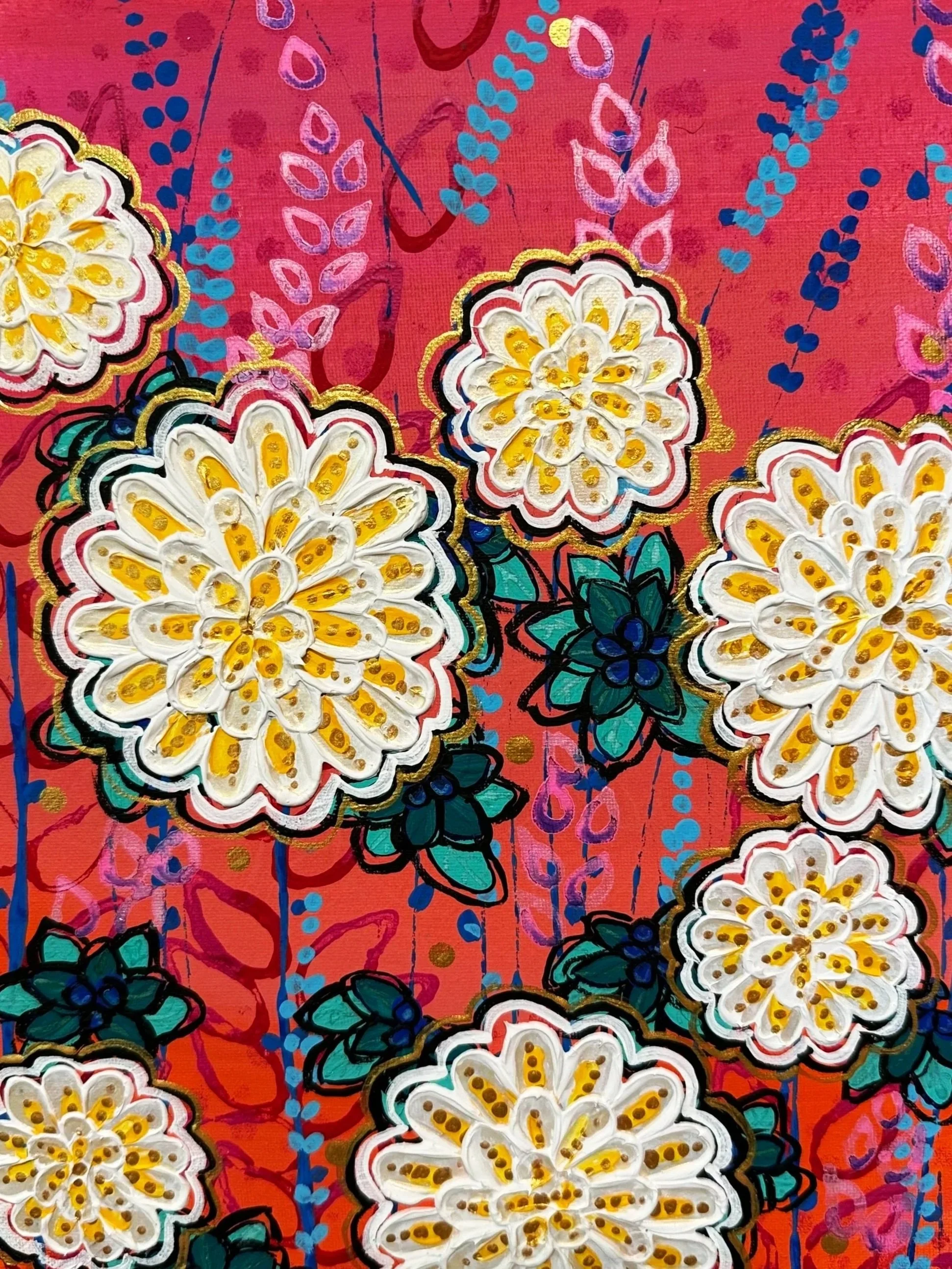 White Moon Blooms. 11x14 mixed media on canvas