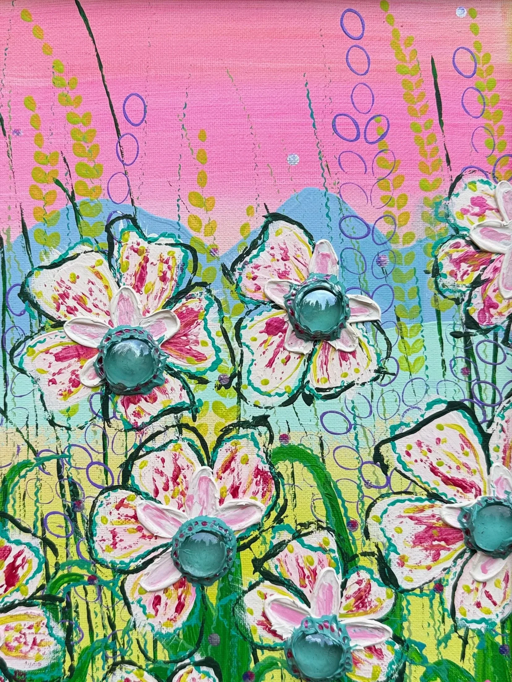 Bloom Bloops. 9x12 mixed media on canvas