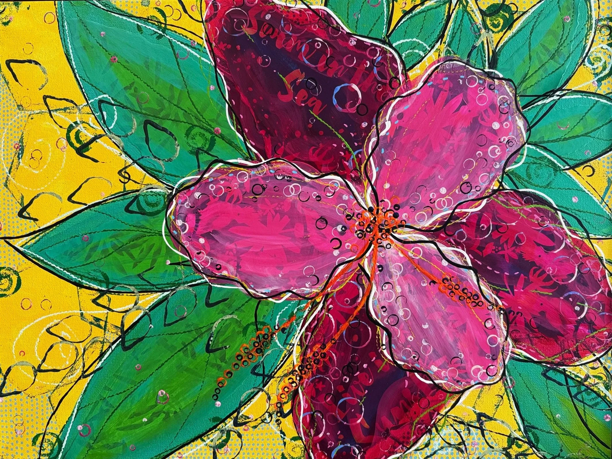 Blossom Like It's Hot. 18x24 mixed media on canvas