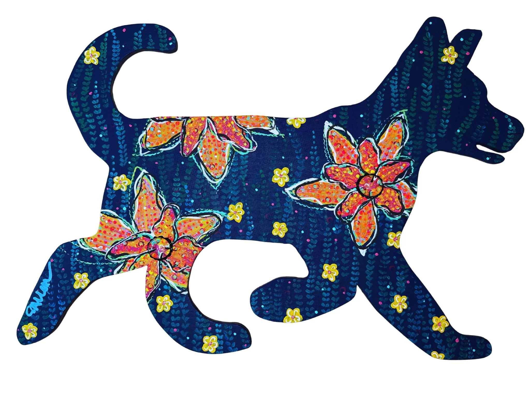 SOLD! ...On A Field Of Blue (Sled Dog). A public art piece for Anchorage's Mushing District for Fur Rendezvous scavenger hunt & silent auction.