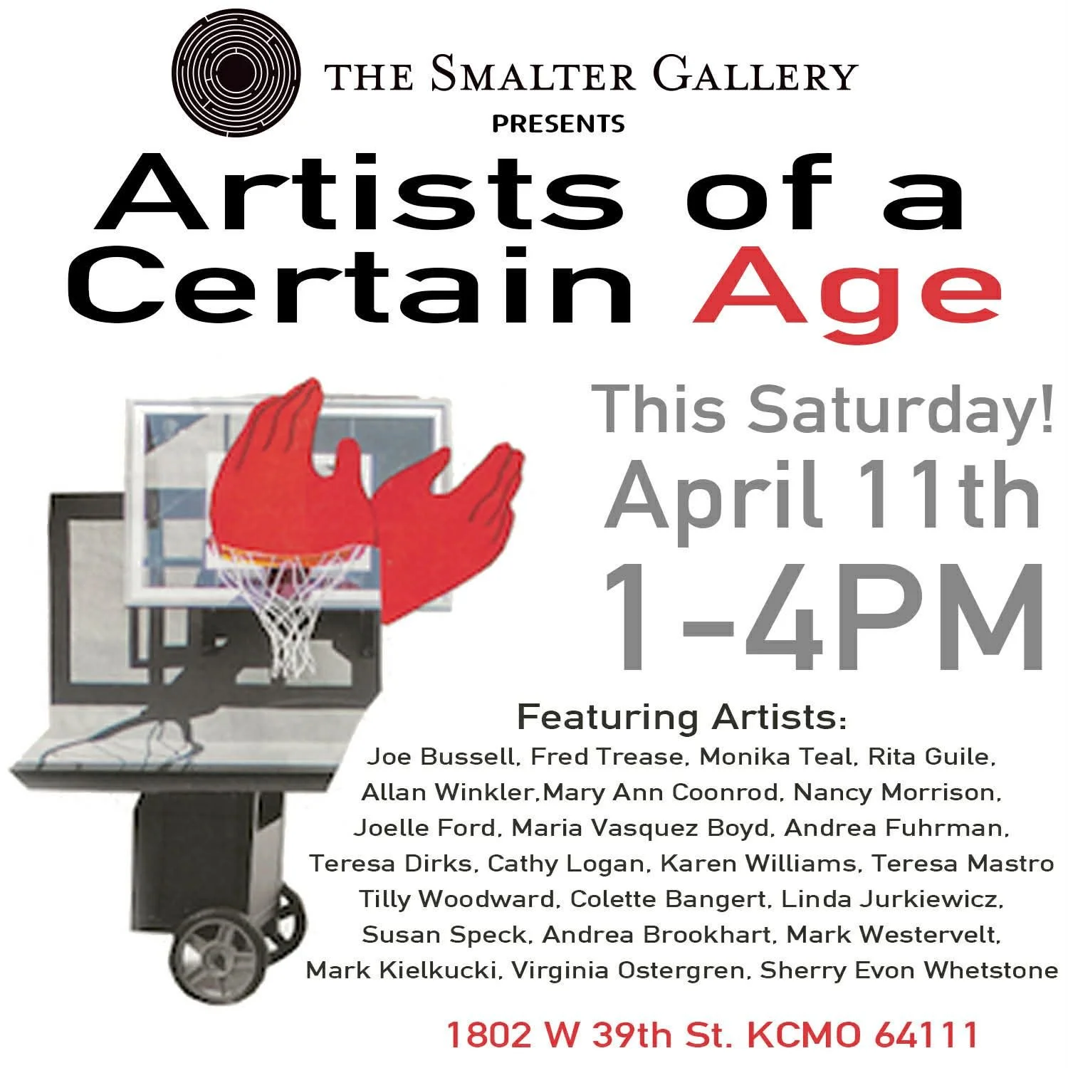 Promotional image for Artists of a Certain Age, a group art show at Smalter Gallery in Kansas City to be held on April 11 2026
