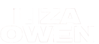 Text reading 'LIZA OWEN' in bold white letters on a black background.