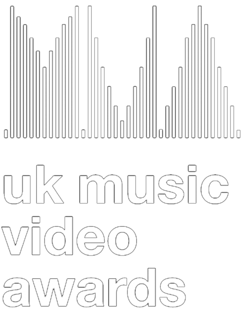 Logo for UK Music Video Awards featuring a white soundwave graphic on a black background with white text reading 'uk music video awards'.