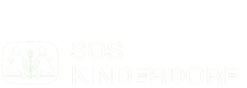 SOS Kinderdorf logo featuring two children holding hands inside a green circle on a black background