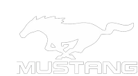 Silhouette of a running mustang horse with the word 'MUSTANG' below in white on a black background.