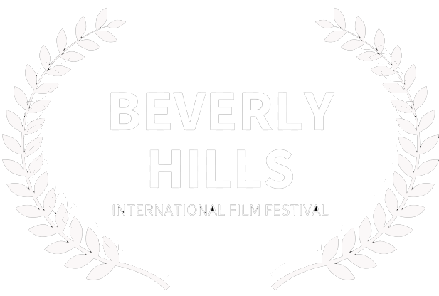 Beverly Hills International Film Festival logo with white text and laurels on a black background.
