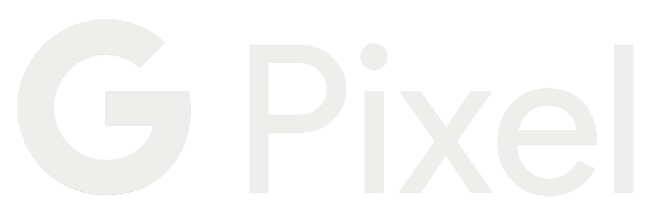 The image displays the text 'G Pixel' with a stylized letter 'G' on a black background.