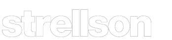 The word 'strellson' in bold white letters on a black background.