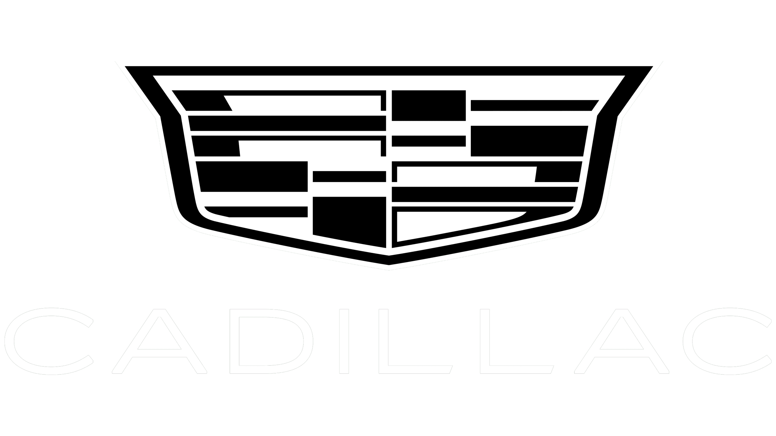 Cadillac logo featuring a stylized crest above the brand name in white against a black background.
