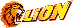 A stylized lion's head and the word 'LION' in bold yellow and red letters