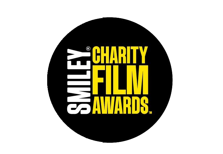 Logo of the Smiley Charity Film Awards with black background and yellow and white text.