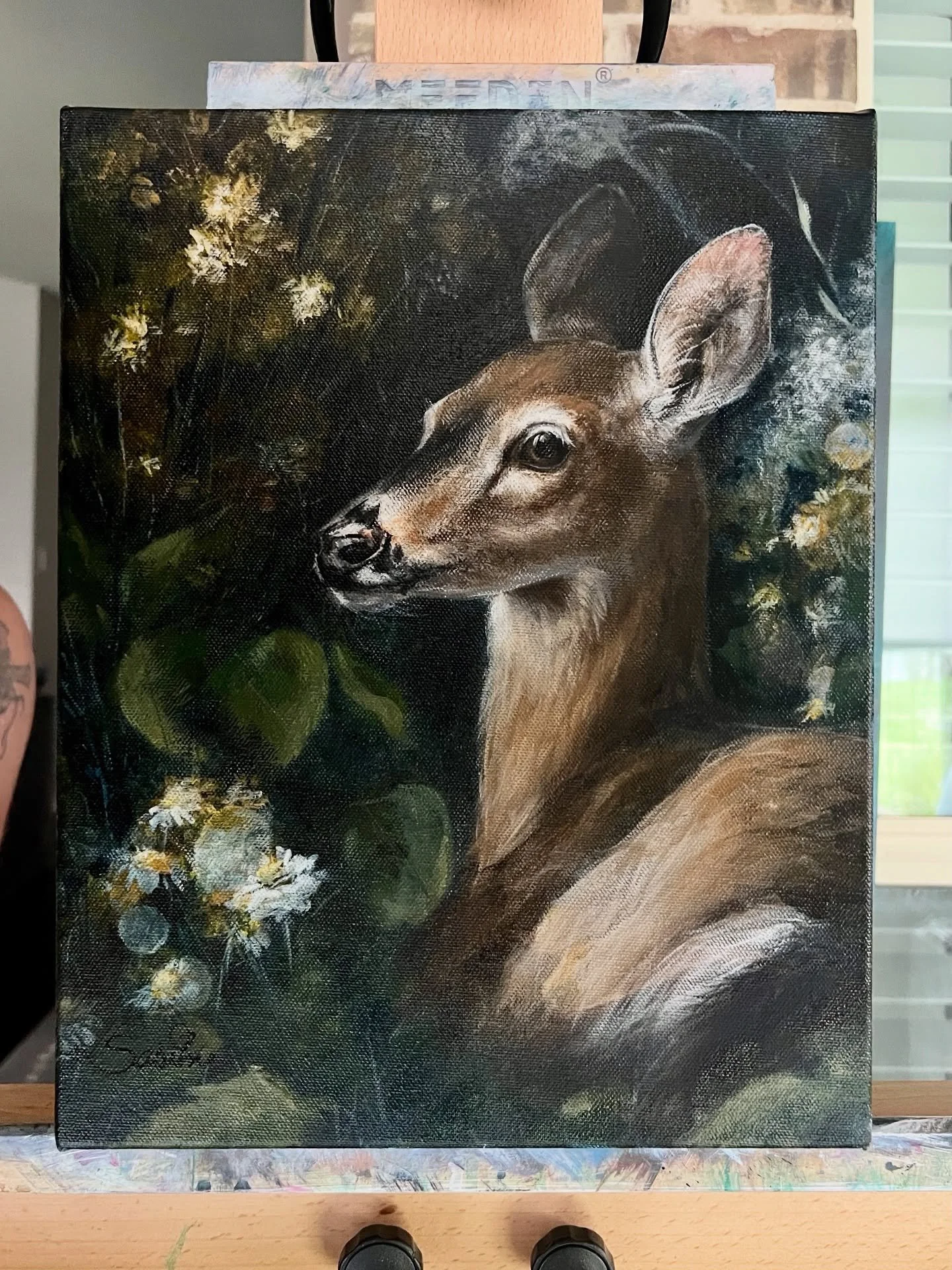 Finished this serene doe resting among the wildflowers on a peaceful night. Deer are always on such high alert (for good reason 😔); it&rsquo;s nice to think of them relaxed and content in their surroundings. 🥹💜

Still Night 
11x14 oil on canvas
 
