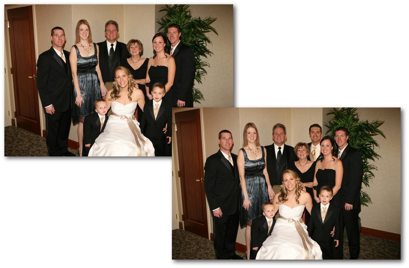 The groom wasn't able to be photographed with the Bride's family, so I took the groom from another photo and added him here (back row, fourth from the left).