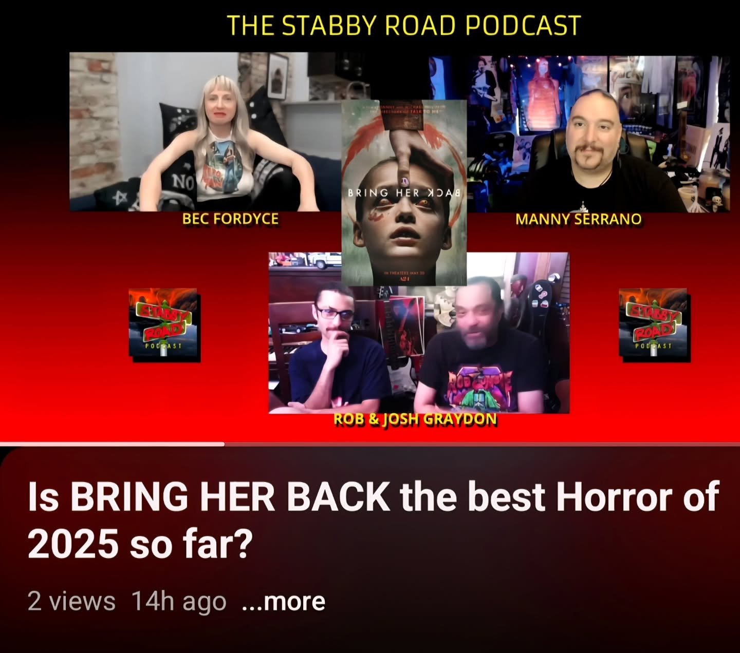 Manny joined the StabbyRoad Podcast to discuss BRING HER BACK (2025). Available now whereever you get your podcasts or watch it on their YouTube channel!

#horrorpodcast #bringherback #podcaster #moviepodcast #stabbyroad