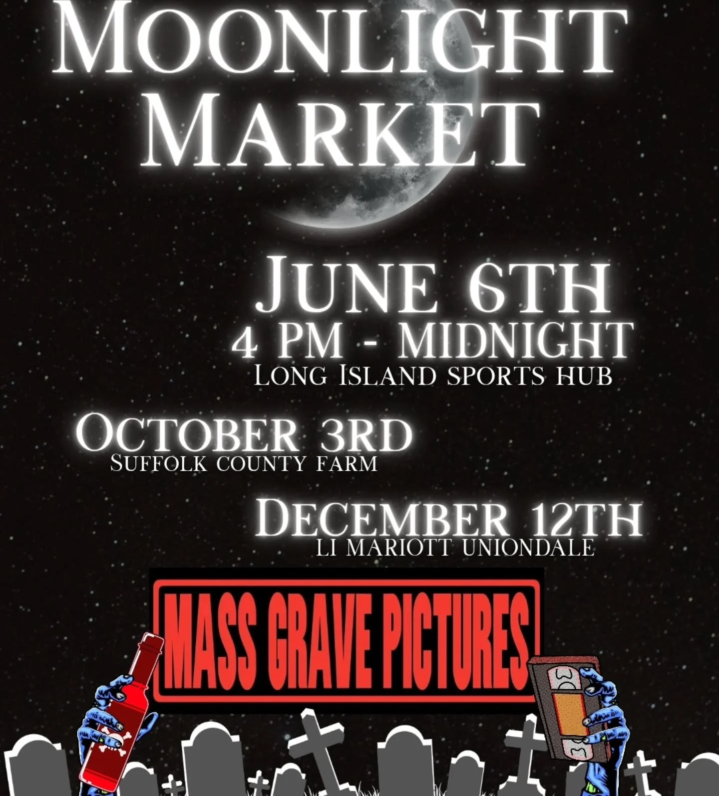 TODAY we'll be at @moonlightmarketli🌙 inside the Long Island Sports Hub! Get out of the sun and join us as we turn down the lights for a dark market! Grab a Blind Date with a Horror Movie to enjoy in the AC and some hot sauce that will make you swea